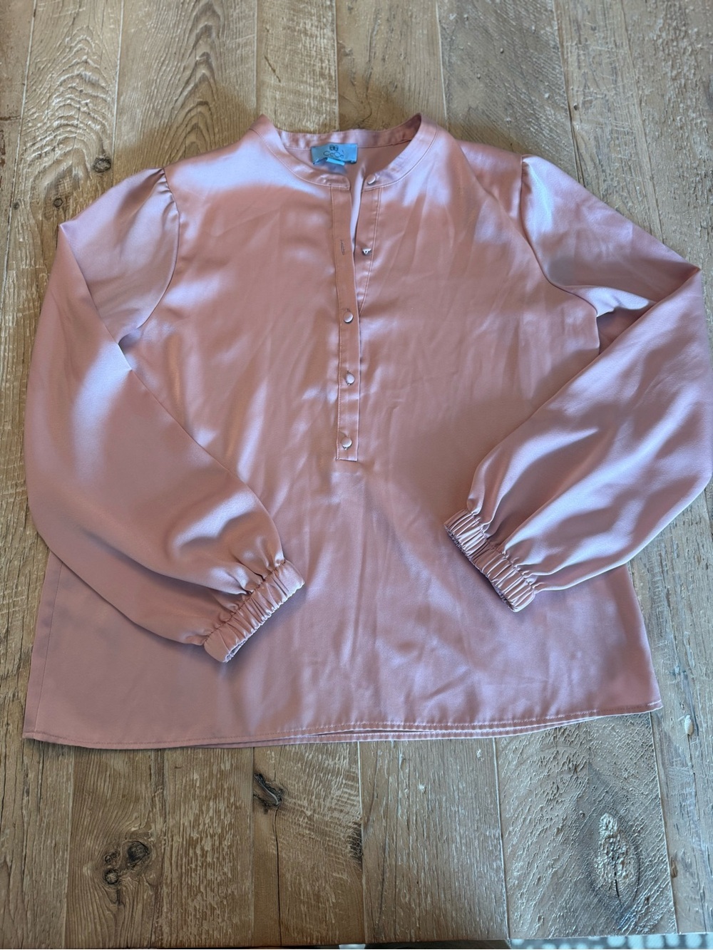 CeCe Blush Pink Long-Sleeve Popover Shirt M